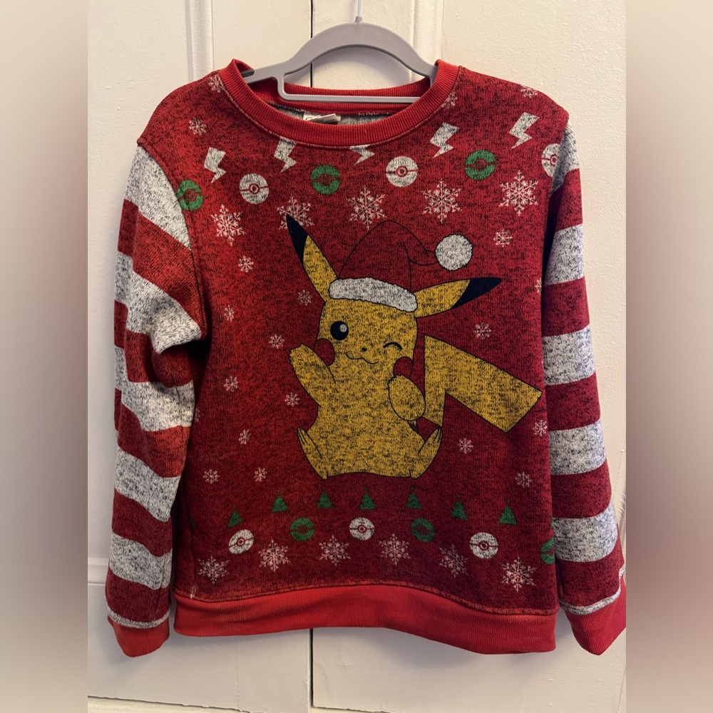 Pokemon “Christmas Pikachu” Red, Green, White, & Yellow Crewneck Sweater.